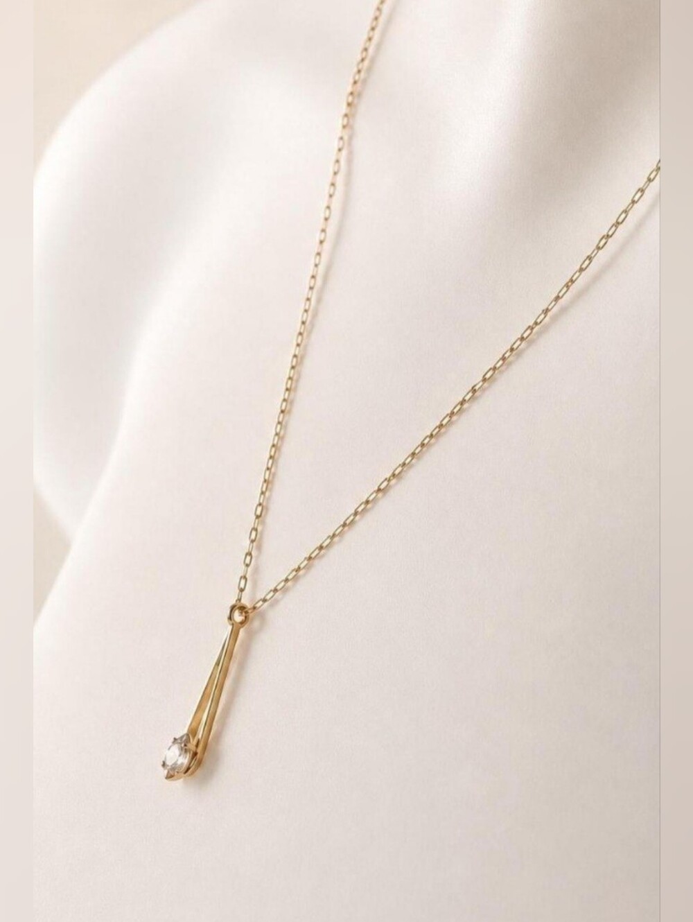 Krementz Gold Overlay Chain Necklace with Teardrop Pendant and Cubic Zirconia